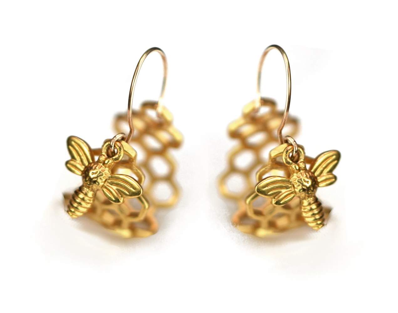 Honeycomb Earrings with tiny bees
